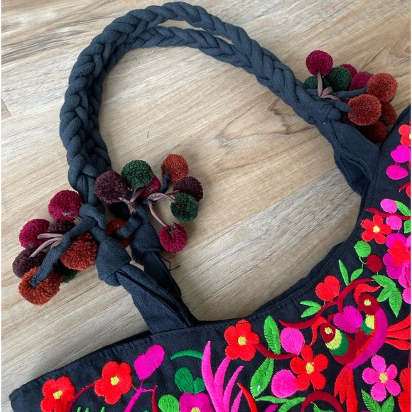 Colorful Pink and Black Floral Embroidered Purse - Made in India - Picture 3 of 17